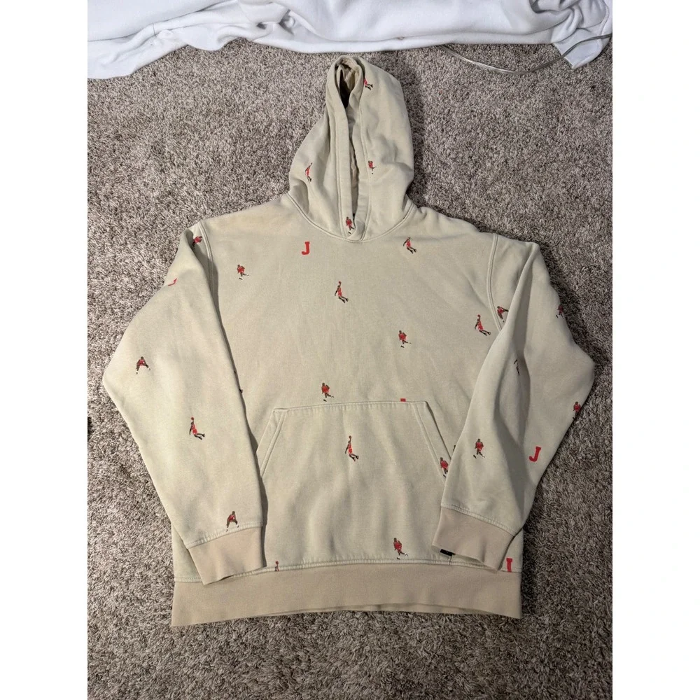 Jordan Essentials All Over Embroidered Hoodie Rattan Beige DV9392-206 Mens S